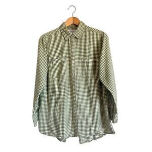 Avenue green gingham button up shirt collar long sleeve pockets cotton 14-16